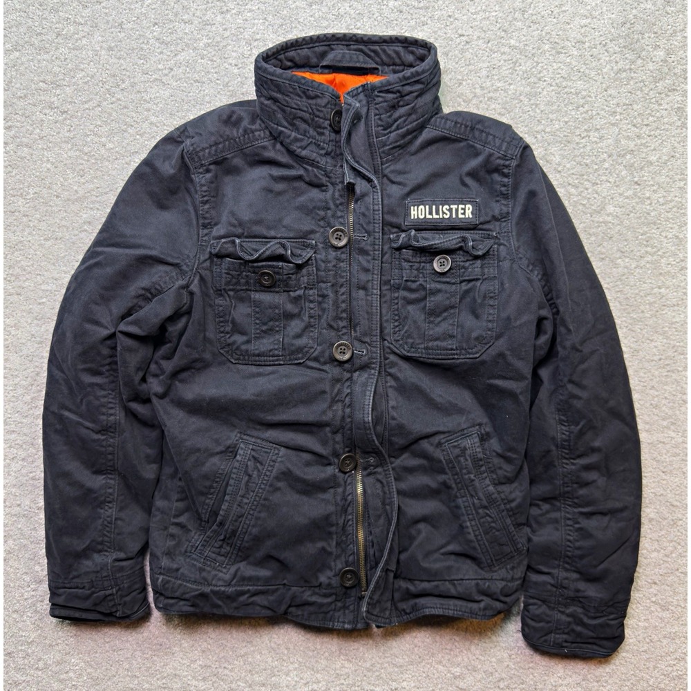 Hollister Y2K Mens S Blue Military Field Jacket Orange Quilted Lined Utility